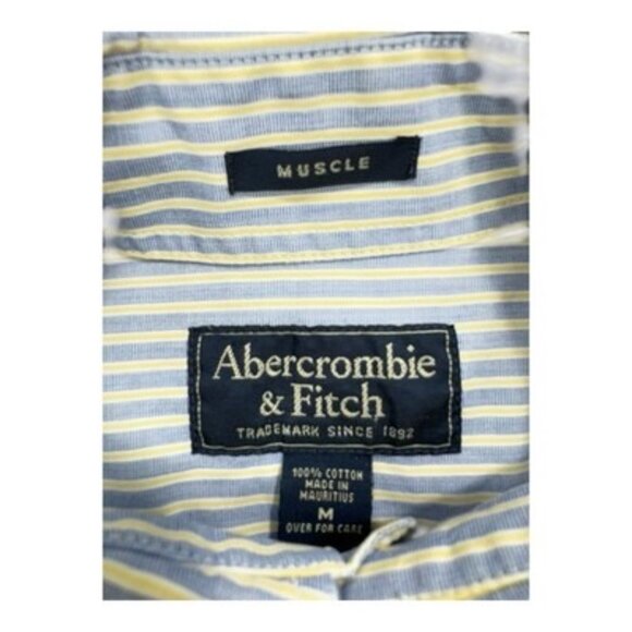 Abercrombie & Fitch Muscle Fit Shirt M Yellow Blue Stripe Button-Down Y2K Prep - Picture 3 of 11